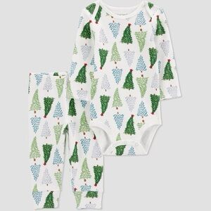 Carter's nwt Baby Christmas 2pc Tree's Top & Bottom Set - Green/White